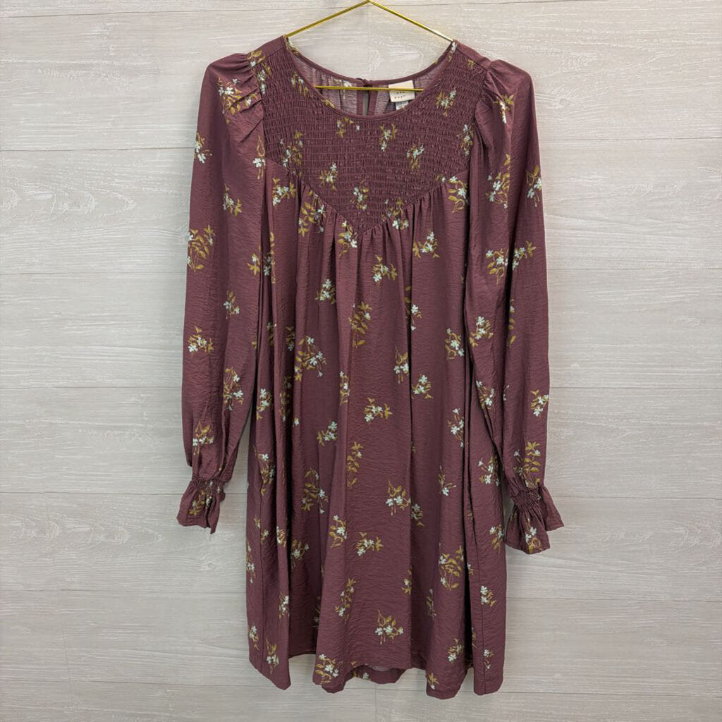 A New Day Purple Flower Print Long Sleeve Dress Medium