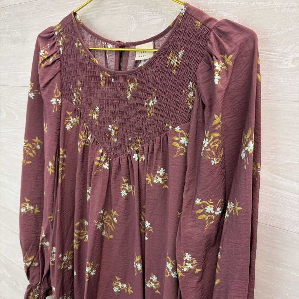 A New Day Purple Flower Print Long Sleeve Dress Medium