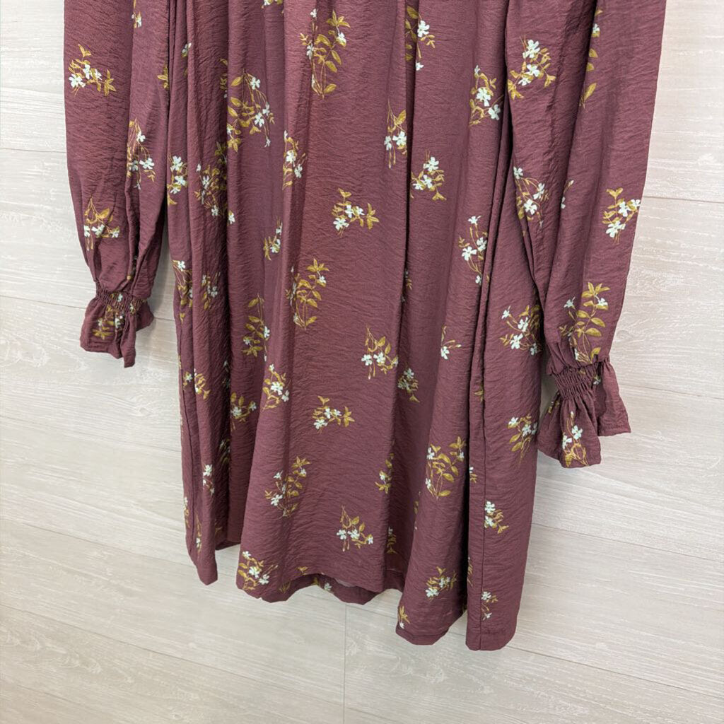 A New Day Purple Flower Print Long Sleeve Dress Medium