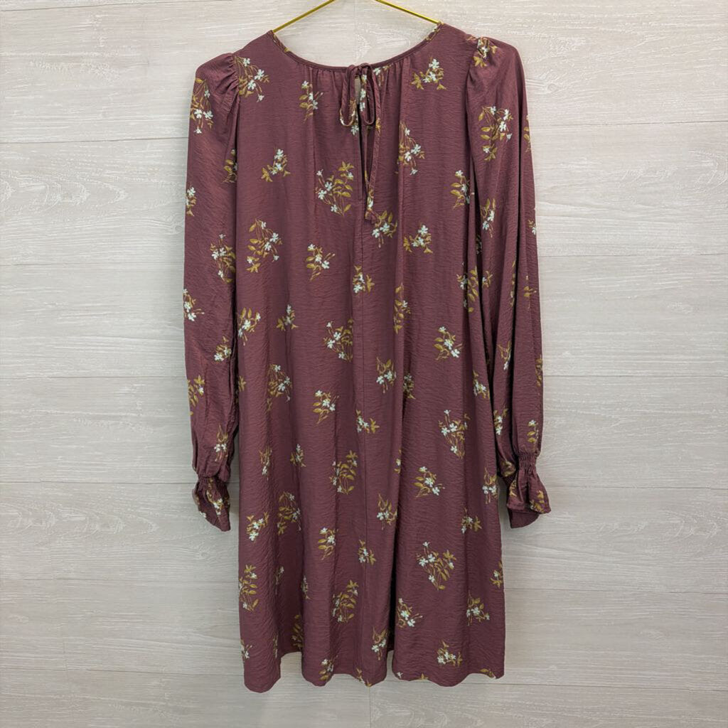 A New Day Purple Flower Print Long Sleeve Dress Medium