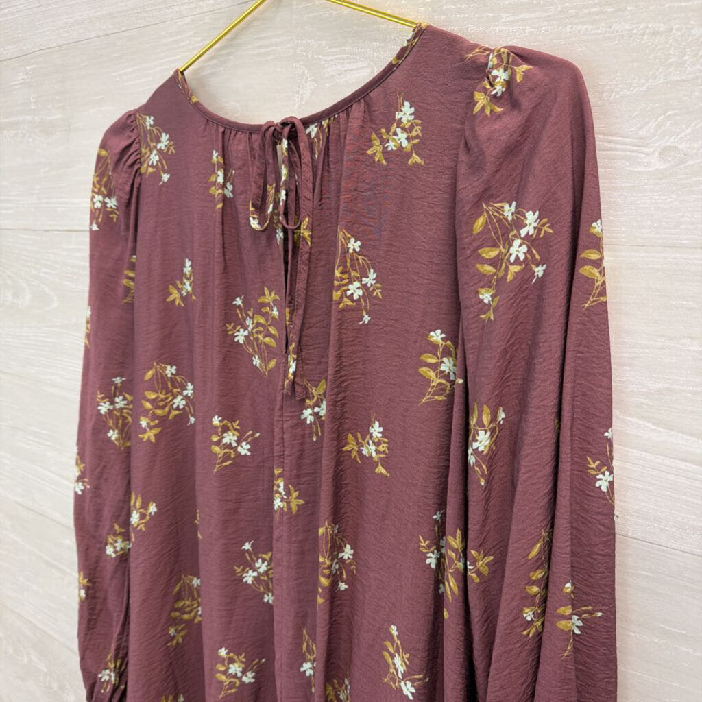 A New Day Purple Flower Print Long Sleeve Dress Medium