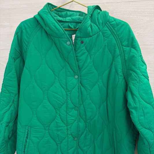 BCBG Bright Green Quilted Hooded Jacket Large