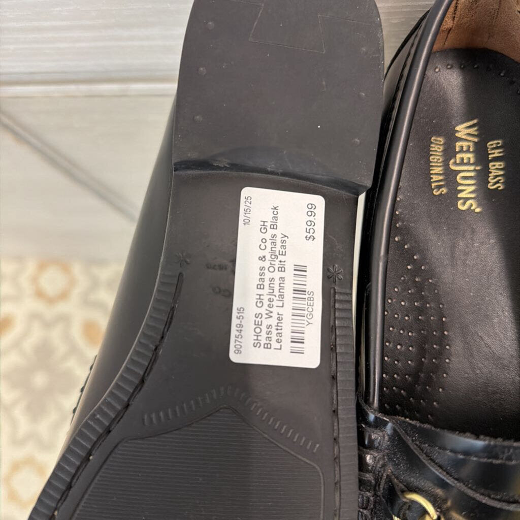 GH Bass Weejuns Originals Black Leather Lianna Bit Easy Loafers 7