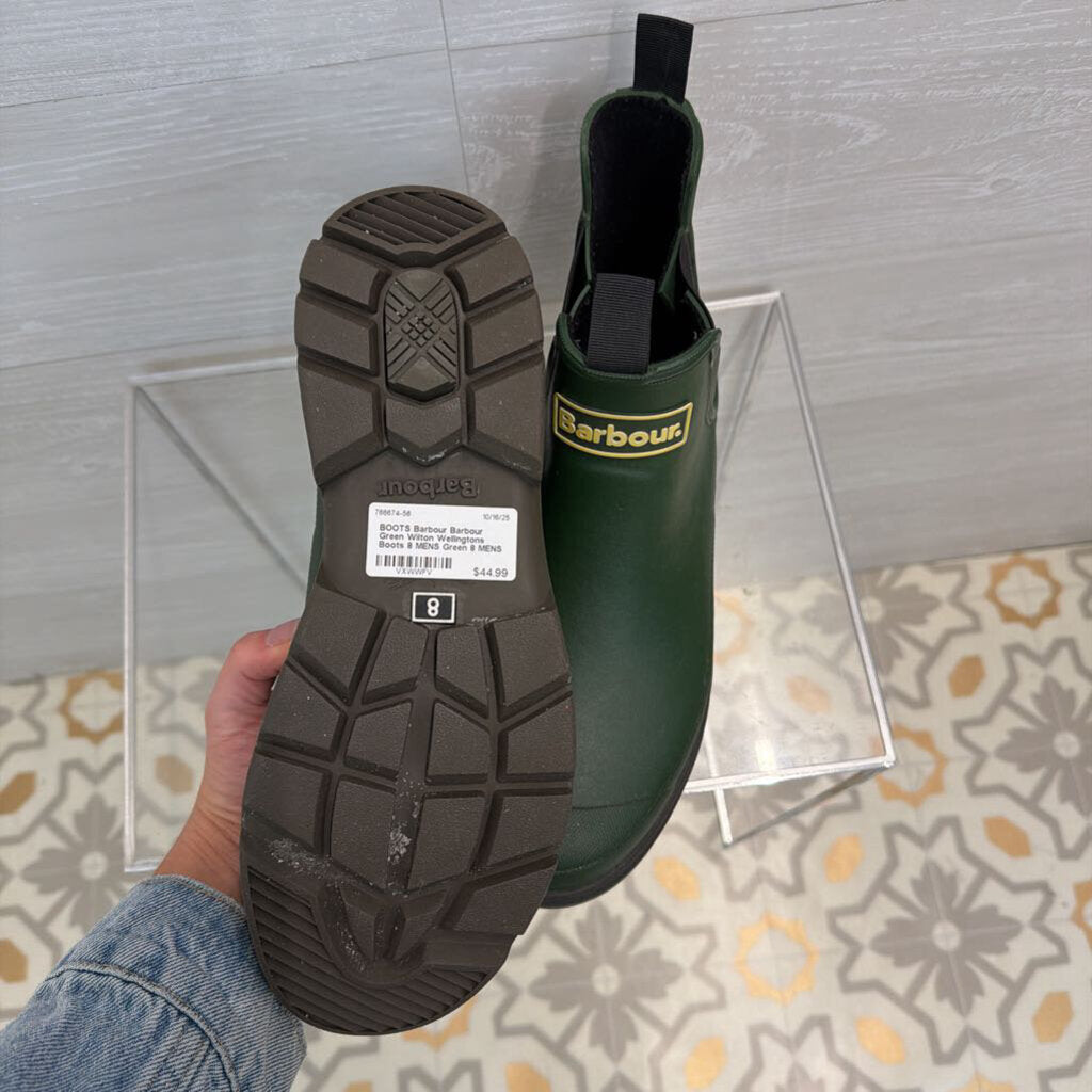 Barbour Green Wilton Wellingtons Boots 8 MENS
