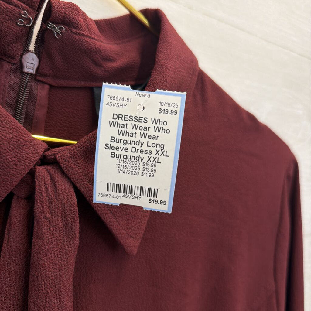 Who What Wear Burgundy Long Sleeve Dress XXL