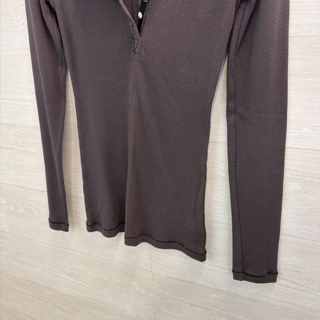 Free People Grey/ Black Sequin Detail Henley Top Medium