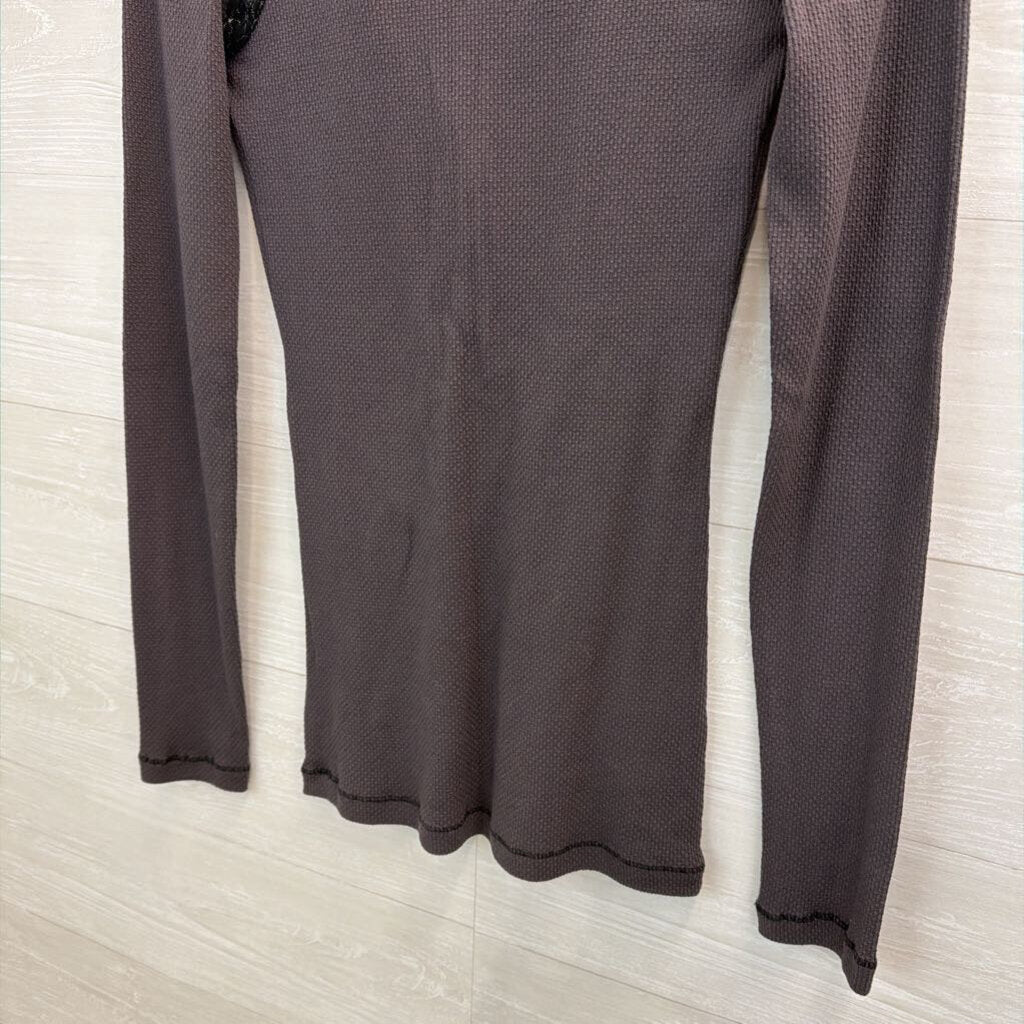 Free People Grey/ Black Sequin Detail Henley Top Medium