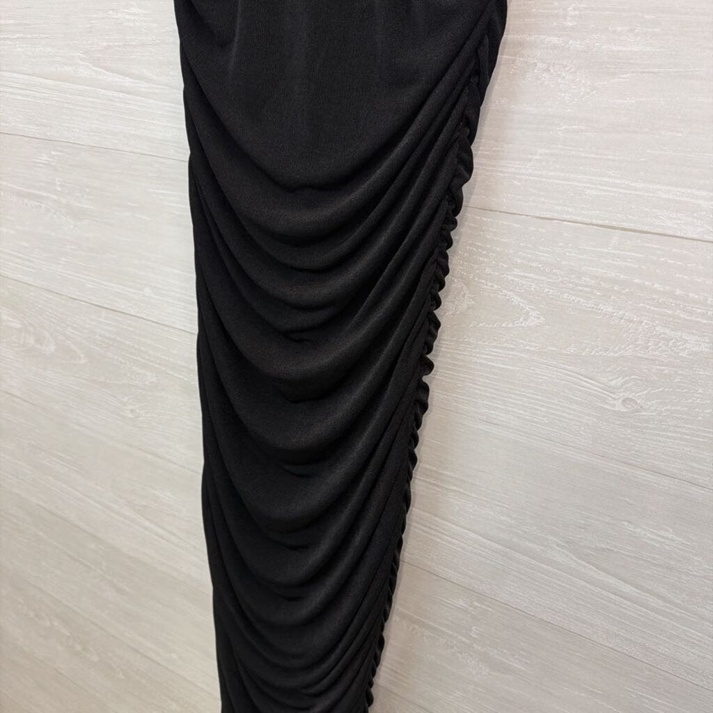 Fashion Nova Black Fitted Ruched Maxi Dress Extra Large