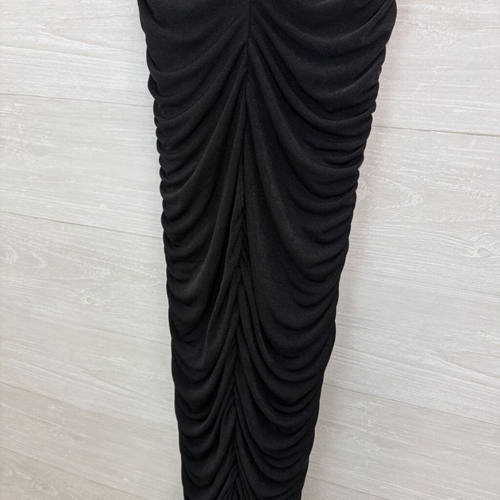 Fashion Nova Black Fitted Ruched Maxi Dress Extra Large