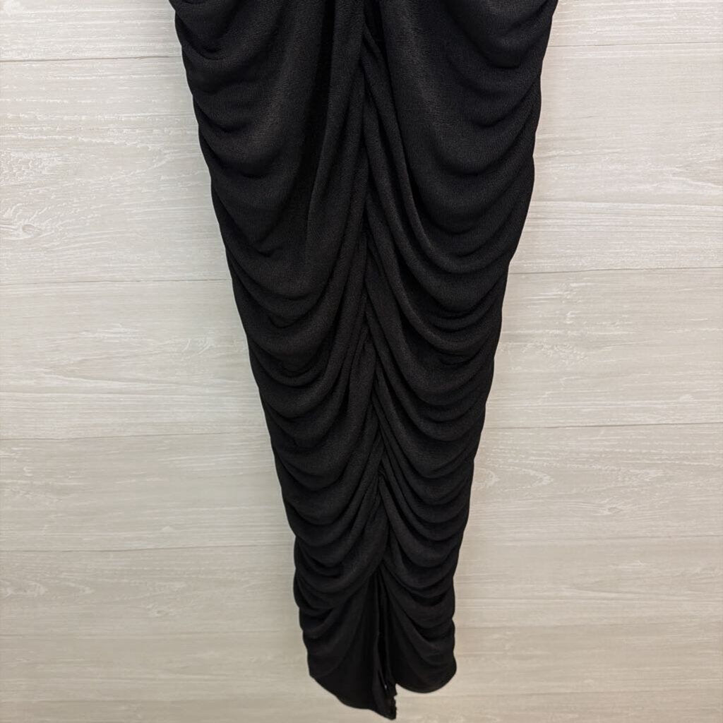 Fashion Nova Black Fitted Ruched Maxi Dress Extra Large
