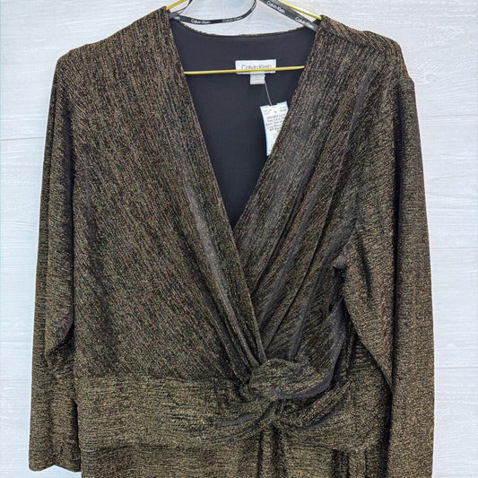 Calvin Klein Black/ Gold Shimmer Long Sleeve Dress 16W