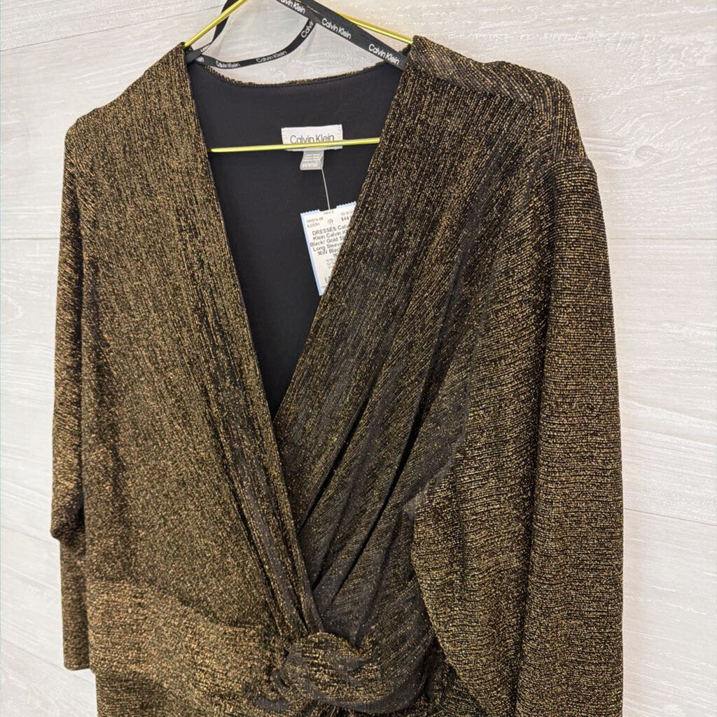 Calvin Klein Black/ Gold Shimmer Long Sleeve Dress 16W