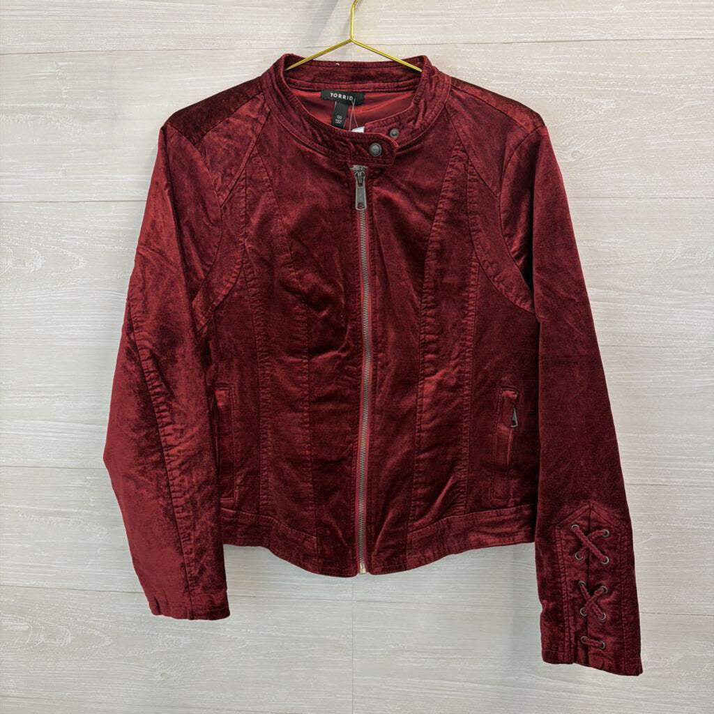 Torrid Burgundy Velvet Moto Jacket 00
