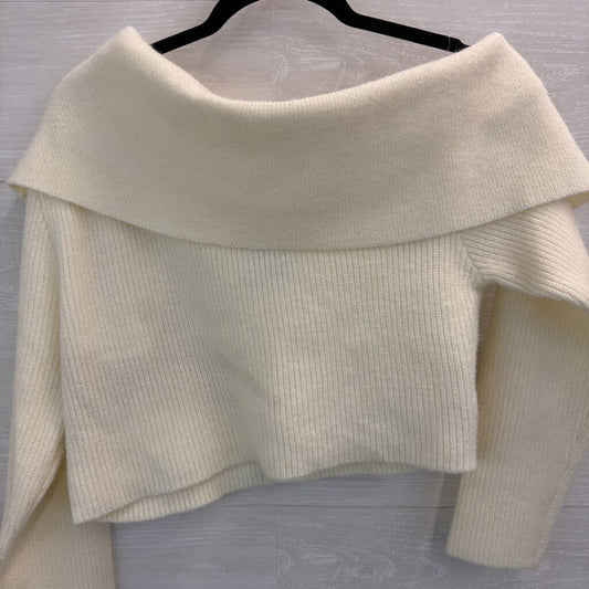 Remi X Revolve Cream Ribbed Cropped Off Shoulder Sweater Large