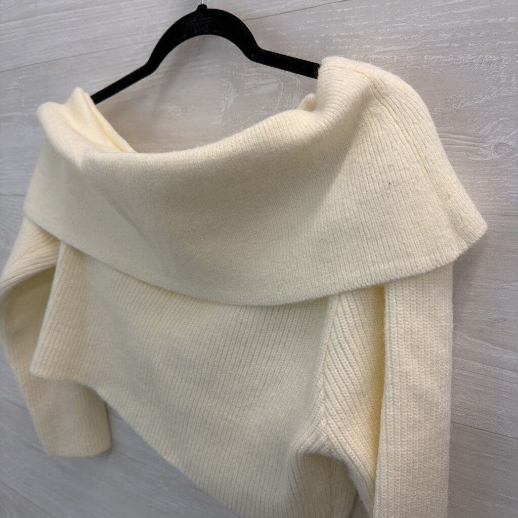 Remi X Revolve Cream Ribbed Cropped Off Shoulder Sweater Large