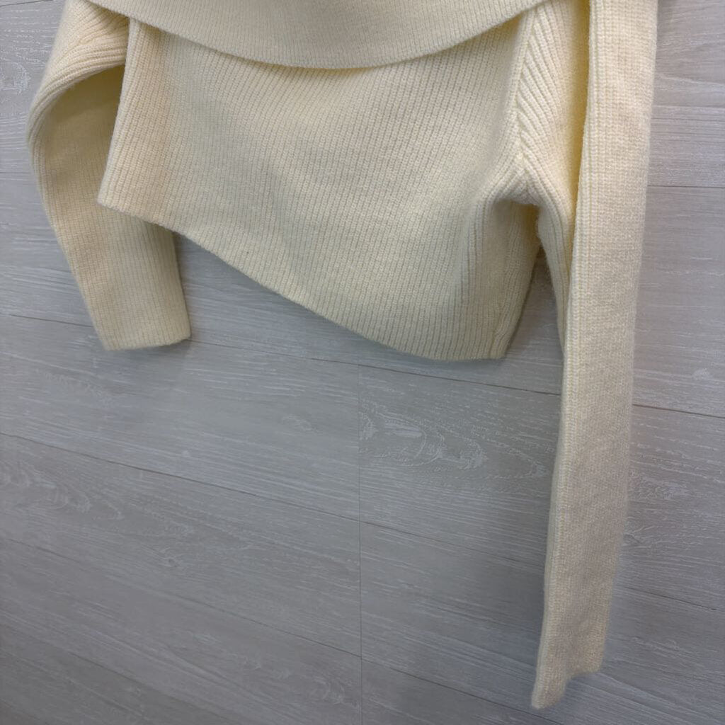 Remi X Revolve Cream Ribbed Cropped Off Shoulder Sweater Large