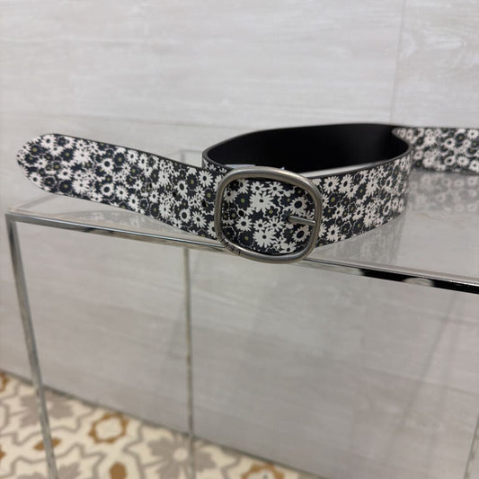 Levi Black/ White Flower Print Leather Belt Large