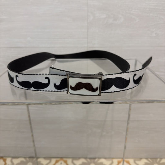 Buckle Down Black/ White Mustache Print Seatbelt Belt Large