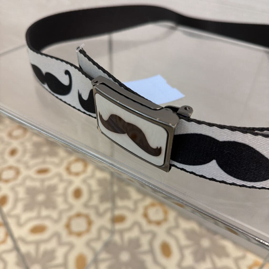 Buckle Down Black/ White Mustache Print Seatbelt Belt Large