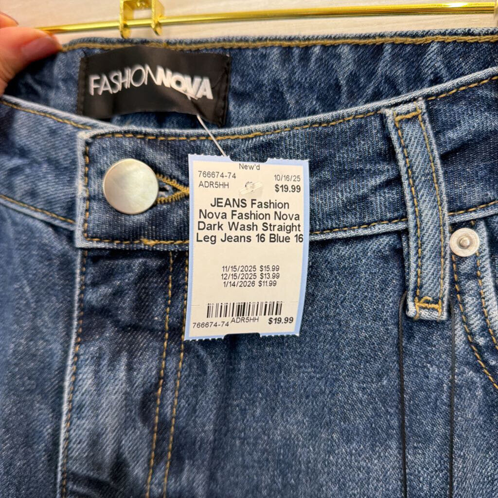 Fashion Nova Dark Wash Straight Leg Jeans 16