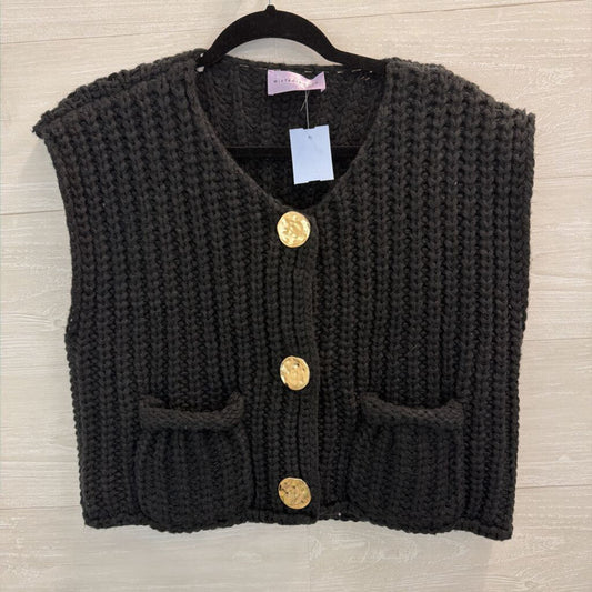 Wisteria Lane Black/Gold Knit Sweater Vest Large