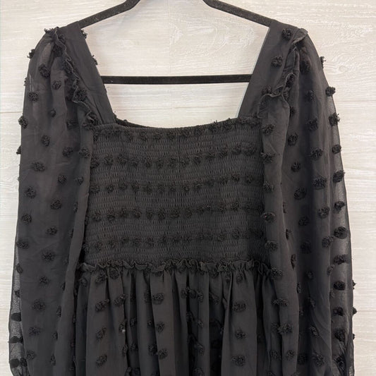 BTFBM Black Textured Dot Long Sleeve Dress Large