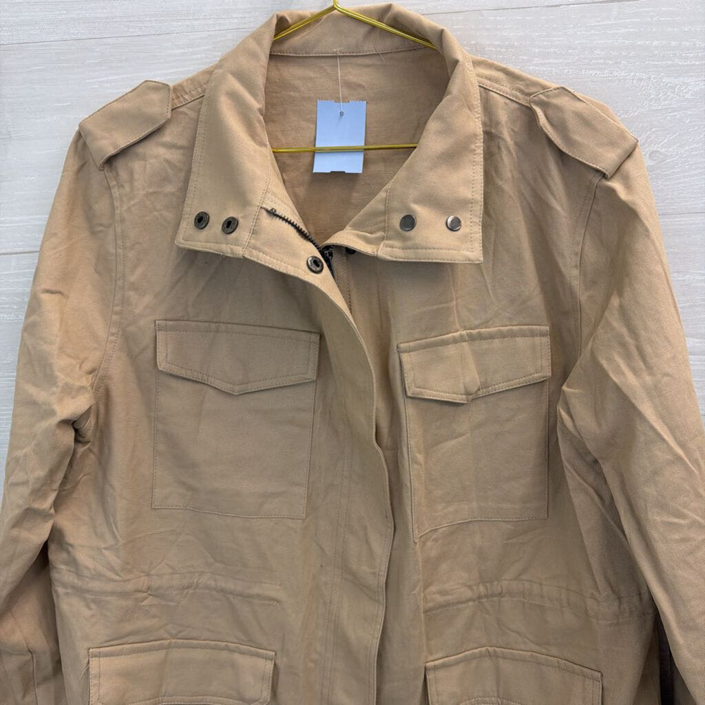 Khaki Zip Up Utility Lightweight Jacket Extra Large