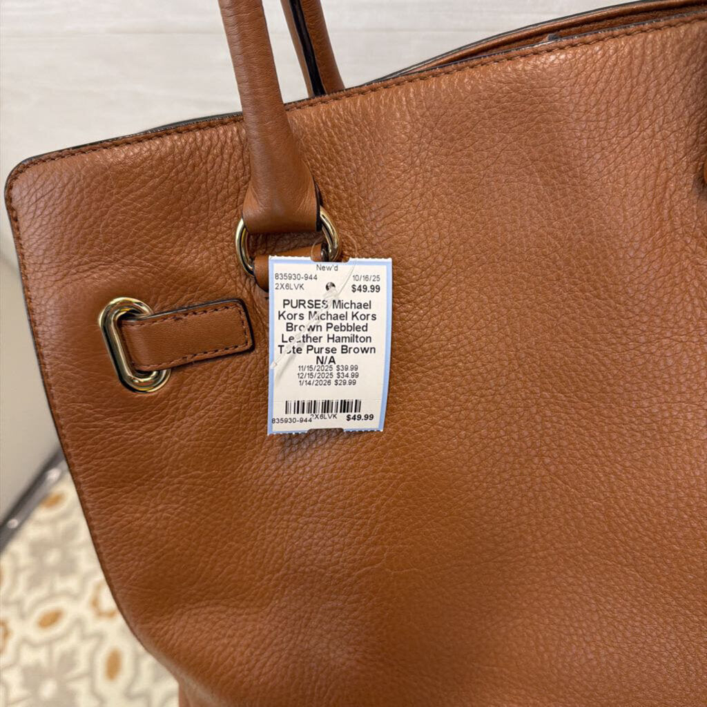 Michael Kors Brown Pebbled Leather Hamilton Tote Purse