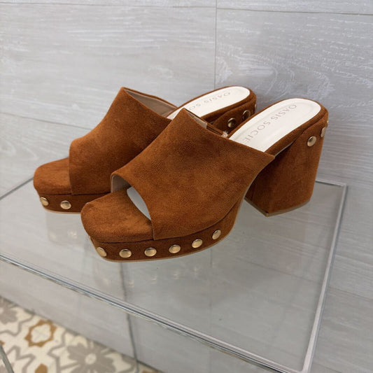 Oasis Society Brown Suede The Leona Block Heels 8.5