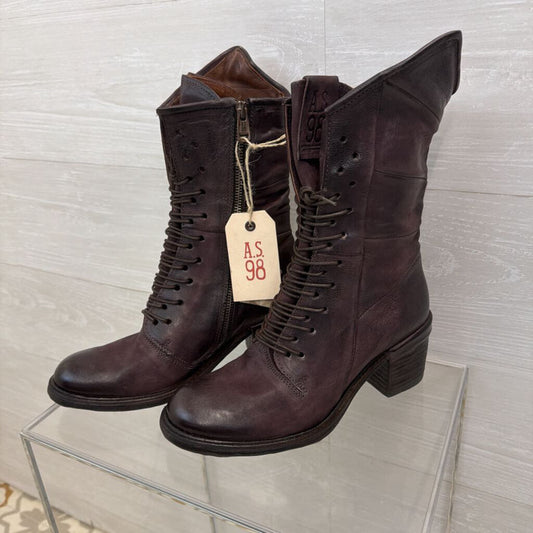 AS 98 Purple Brown Leather Lace Up Jasper Boots 39
