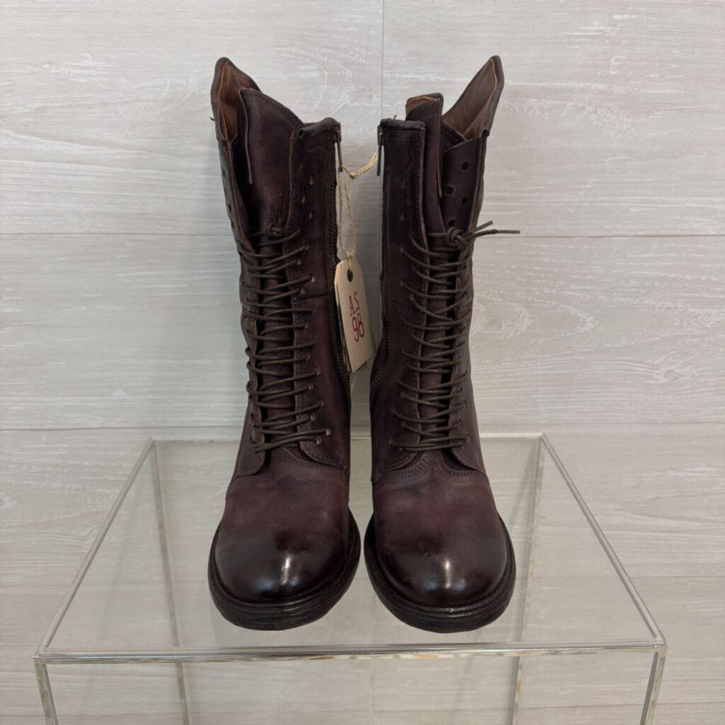 AS 98 Purple Brown Leather Lace Up Jasper Boots 39