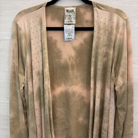 Vocal Brown/ Pink Tie Dye Embellished Open Front Long Sleeve Top Large