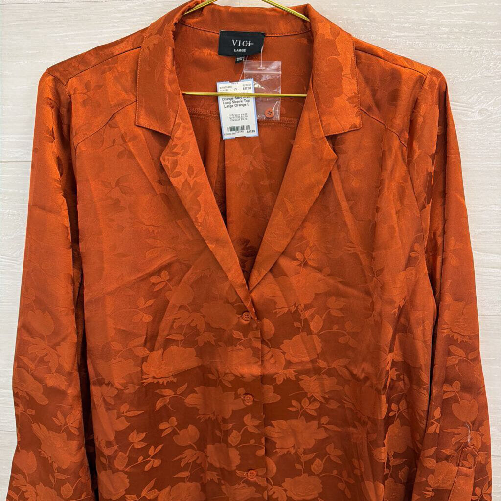 Vici Orange Silky Print Long Sleeve Top Large