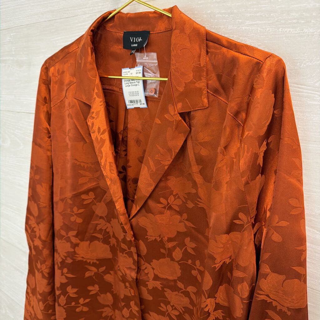 Vici Orange Silky Print Long Sleeve Top Large