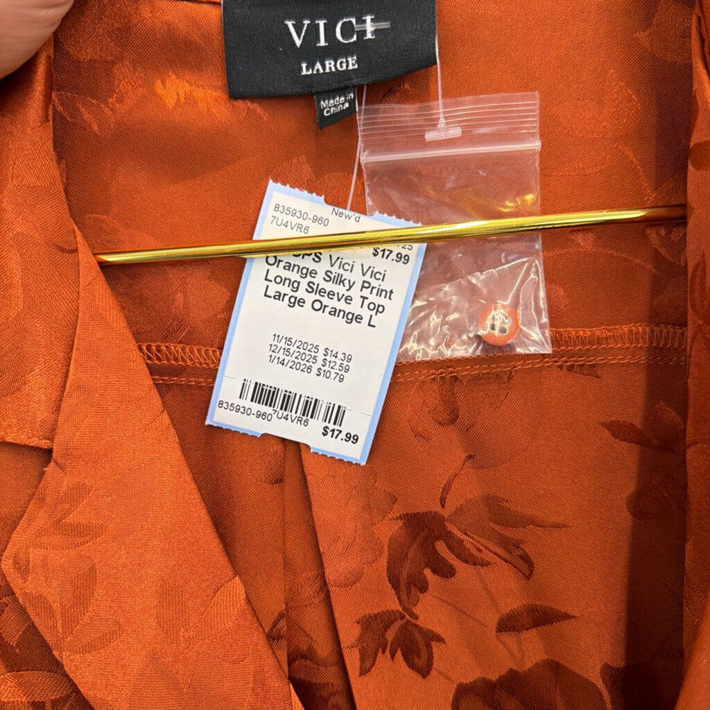 Vici Orange Silky Print Long Sleeve Top Large