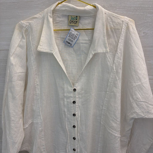 Jaded Gypsy White Long Sleeve Button Down Top One Size