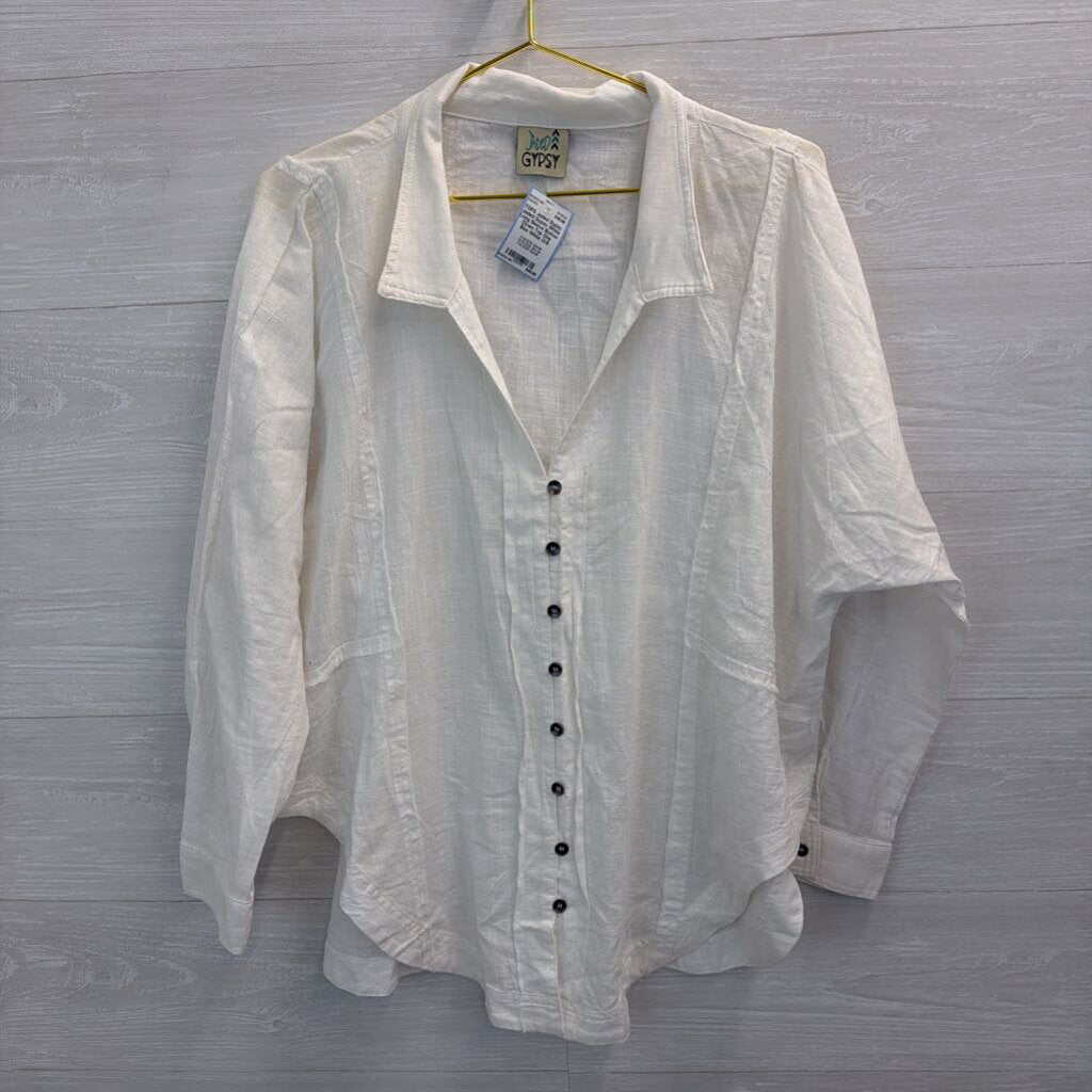 Jaded Gypsy White Long Sleeve Button Down Top One Size