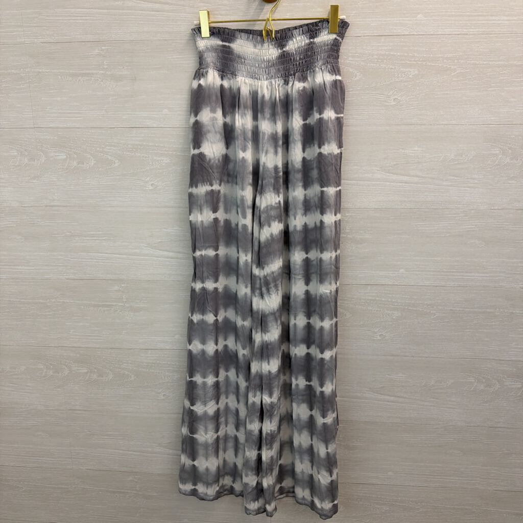 Charlie B Grey/ White Tie Dye Wide Leg Pull On Pants Medium