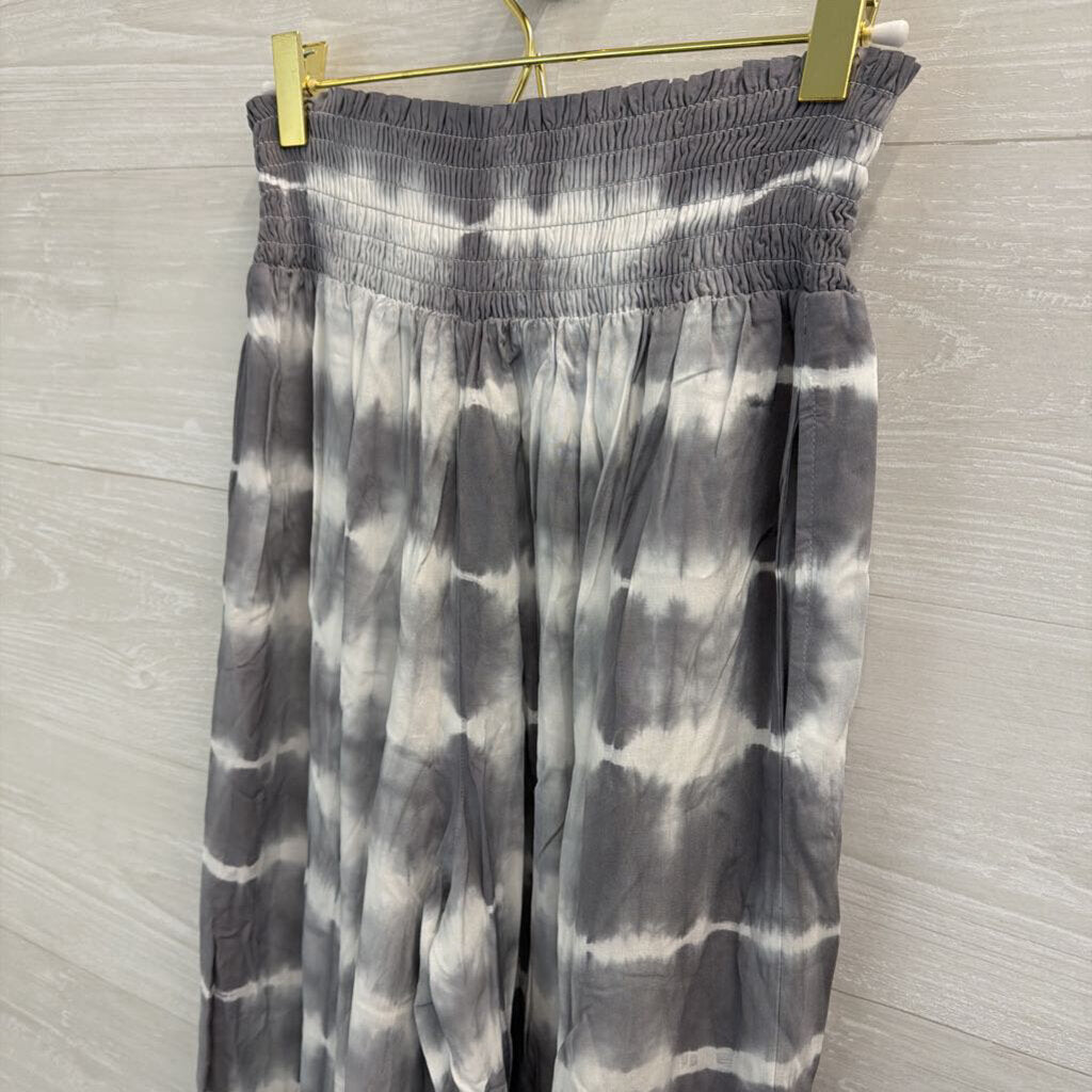 Charlie B Grey/ White Tie Dye Wide Leg Pull On Pants Medium