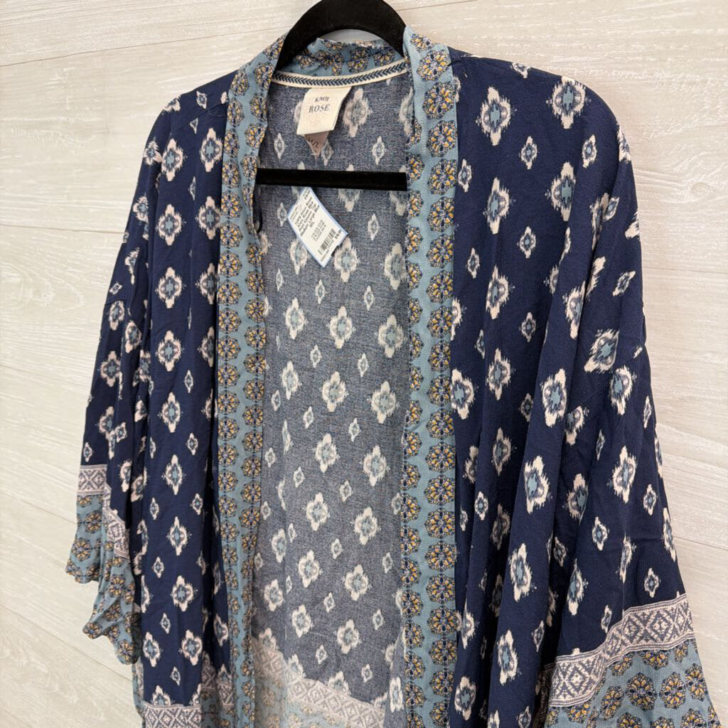 Knox Rose Blue Print Kimono Top Medium/ Large