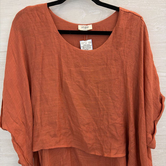 Umgee Orange Short Sleeve Layered Boxy Top Large