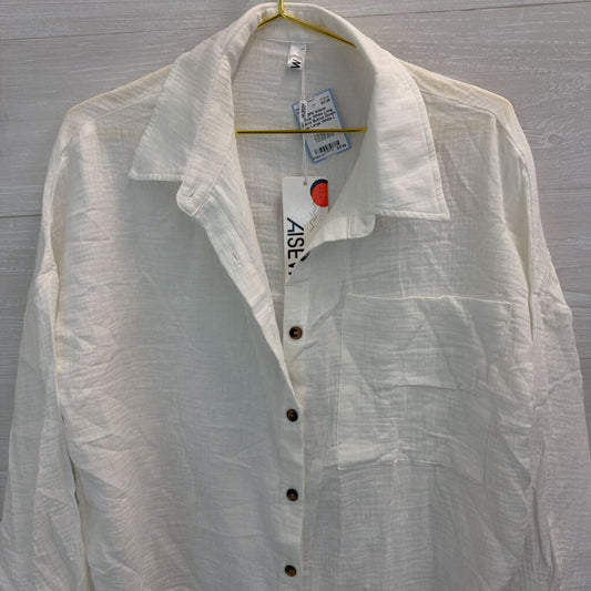 Aisew White Long Sleeve Button Down Top Large