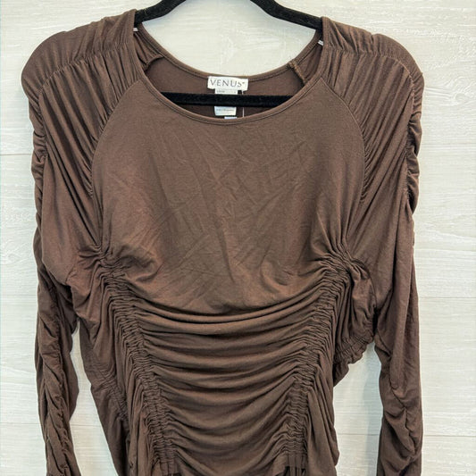 Venus Brown Ruched Long Sleeve Top Large