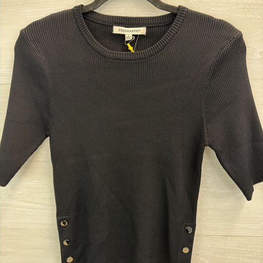 Free Market Black Ribbed Knit Short Sleeve Top Large
