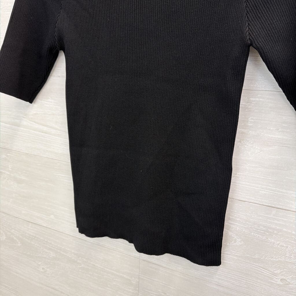 Free Market Black Ribbed Knit Short Sleeve Top Large