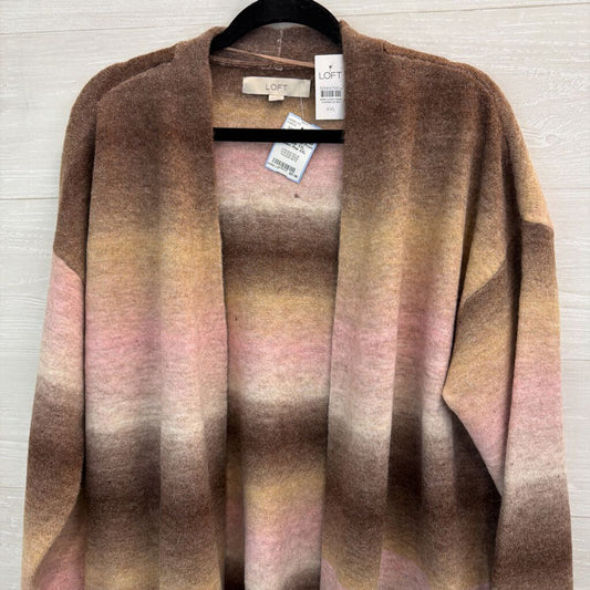 Loft Brown/ Pink Striped Knit Long Open Front Sweater XXL