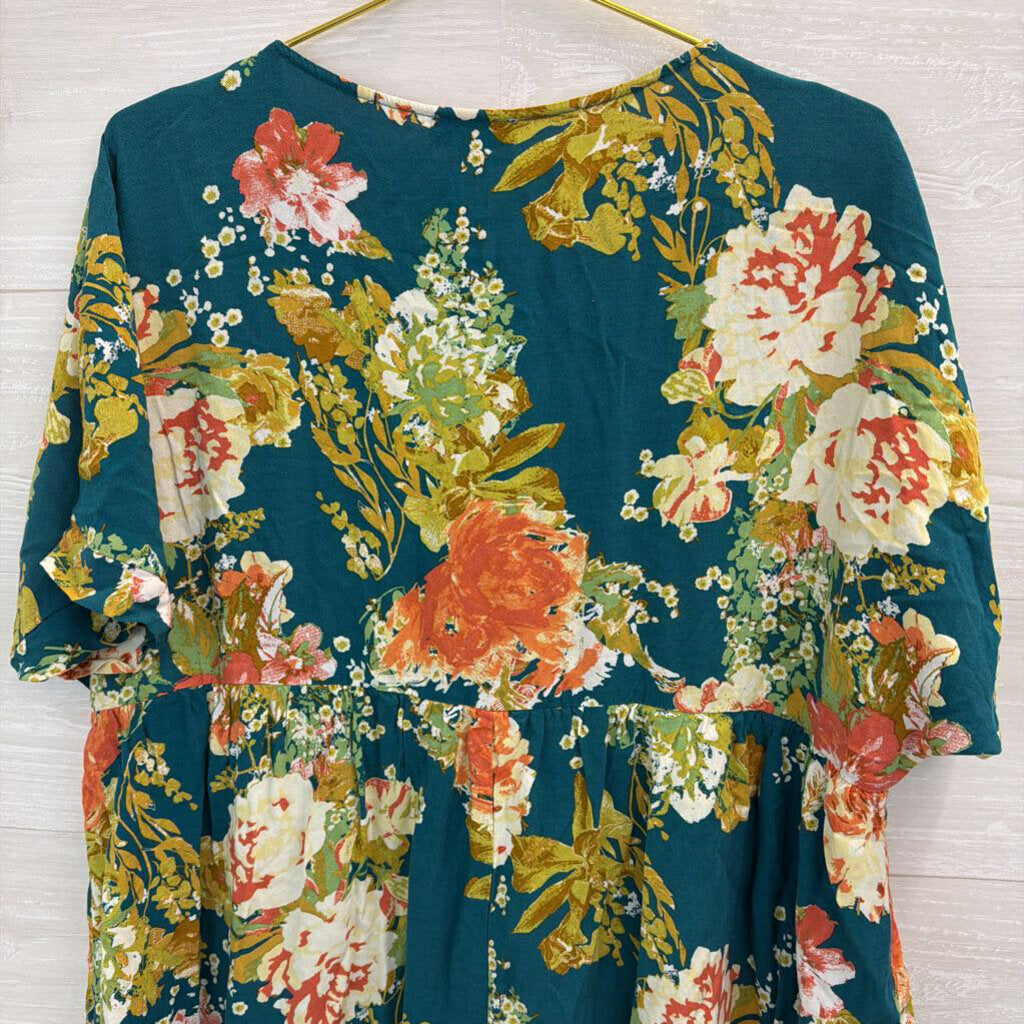 Andree Green/ Multi Print Short Sleeve Top 2X