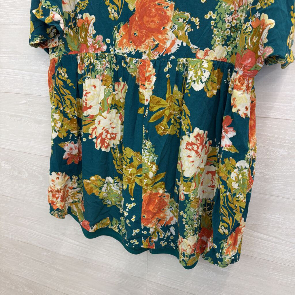 Andree Green/ Multi Print Short Sleeve Top 2X