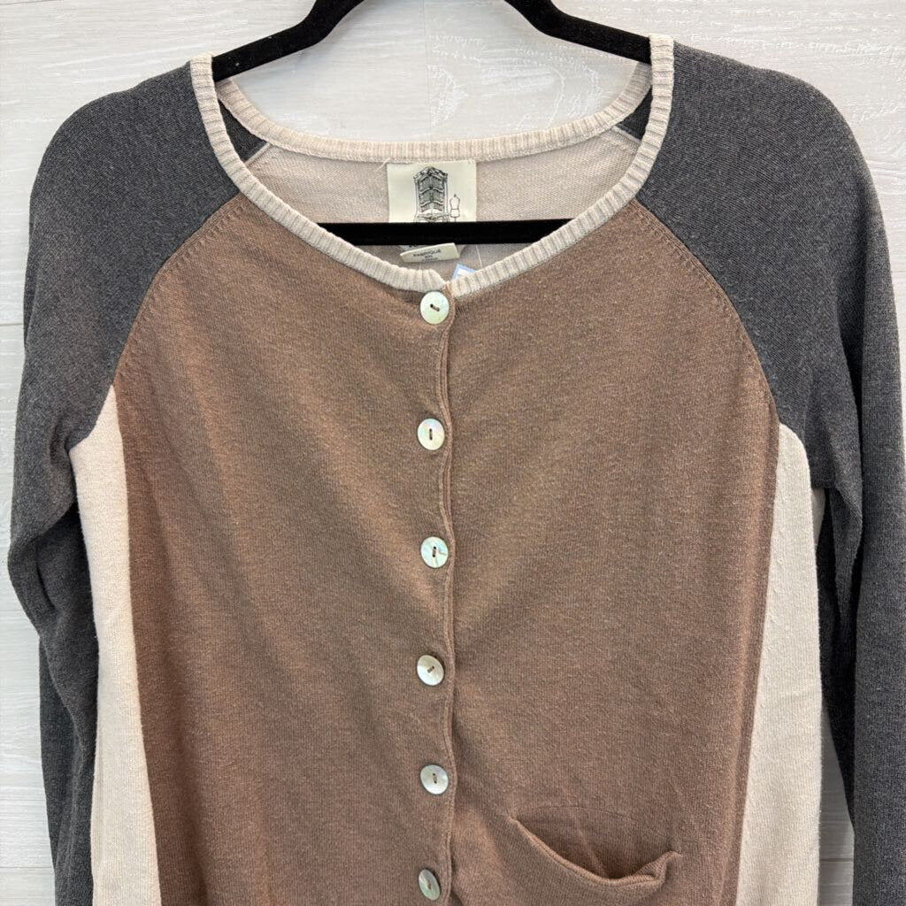 Lilis Closet Brown/ Cream/ Grey Color Block Button Front Cardigan Sweater Extra Small