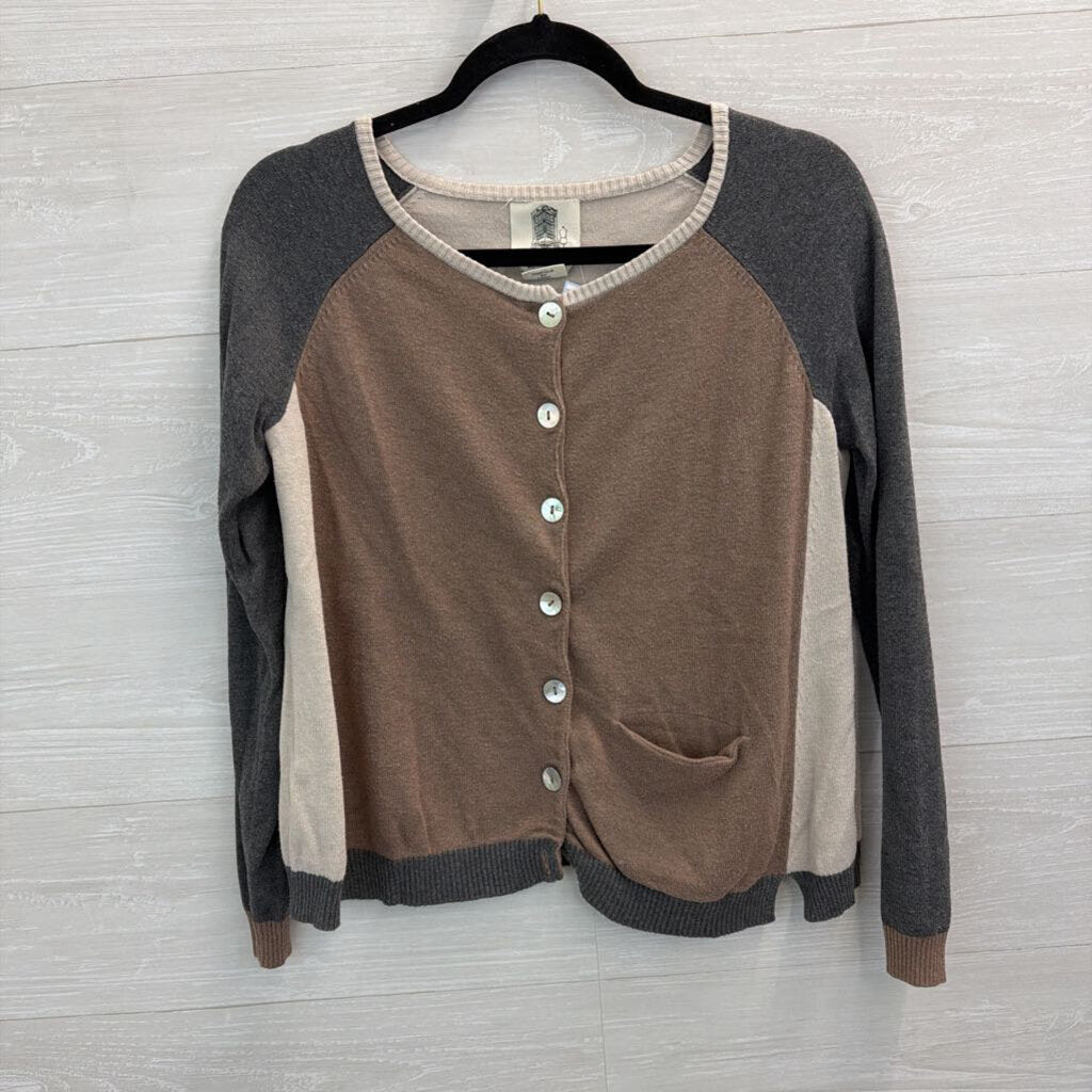 Lilis Closet Brown/ Cream/ Grey Color Block Button Front Cardigan Sweater Extra Small